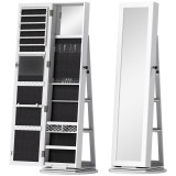 HOMCOM Oglindă 3 &icirc;n 1 cu Suport Bijuterii, Rotativă, Rafturi și Ușă cu Cheie, Albă | Aosom Romania