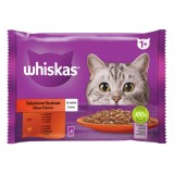 Hrana umeda pentru pisici, Whiskas Selectii clasice, adult, carne de pui si vita in sos, 4 plicuri x 85g