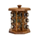 Set suport din lemn plus 12 sticle cu condimente / EXT 10363