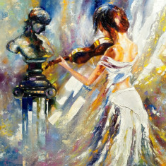 Tablou canvas Fata cantand la vioara, pictura, 50 x 75 cm