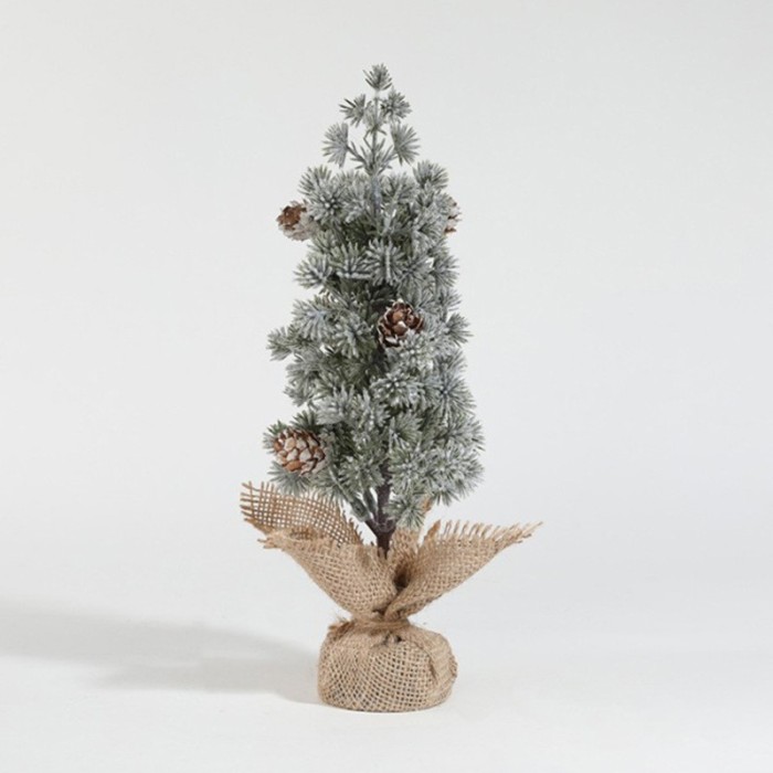 Decoratiune Craciun pentru Masa, Flippy, Ornament de Decor Model Brad de Craciun de Dimensiuni Mici cu Fulgi Albi, pentru Birou si Interior, din Plast