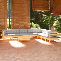 vidaXL Set mobilier de grădină cu perne gri, 9 piese, lemn masiv pin 3096808