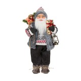 Figurina decorativa Mos Craciun, 46 cm, vesta gri, poliester