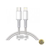 Cablu Date si Incarcare USB-C - Lightning Baseus High Density Braided 20W 1m Alb CATLGD-02
