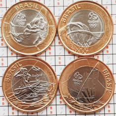 A042 Brazilia set 4 monede 2015 4 x 1 Real Ryo 2016 km 704, 705, 706, 707 UNC
