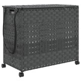 Cumpara ieftin Cos de rufe cu roti, gri, 66x35x60 cm, ratan