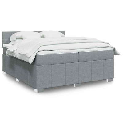 Gossi pat box spring cu saltea, gri deschis, 200x200 cm, textil foto