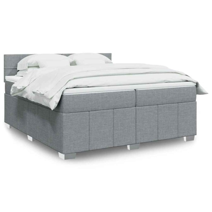 Gossi pat box spring cu saltea, gri deschis, 200x200 cm, textil