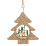 Ornament Brad Crăciun din Lemn, Brad Glitter, 9 cm