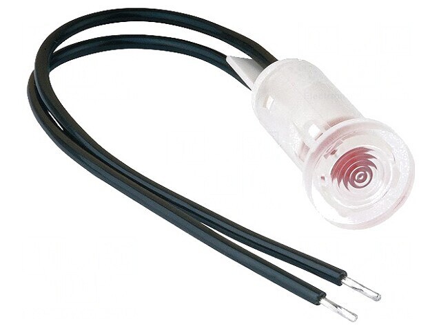 Lampă LED Control Plată Roșie &Oslash;9,7mm 100mm Cabluri