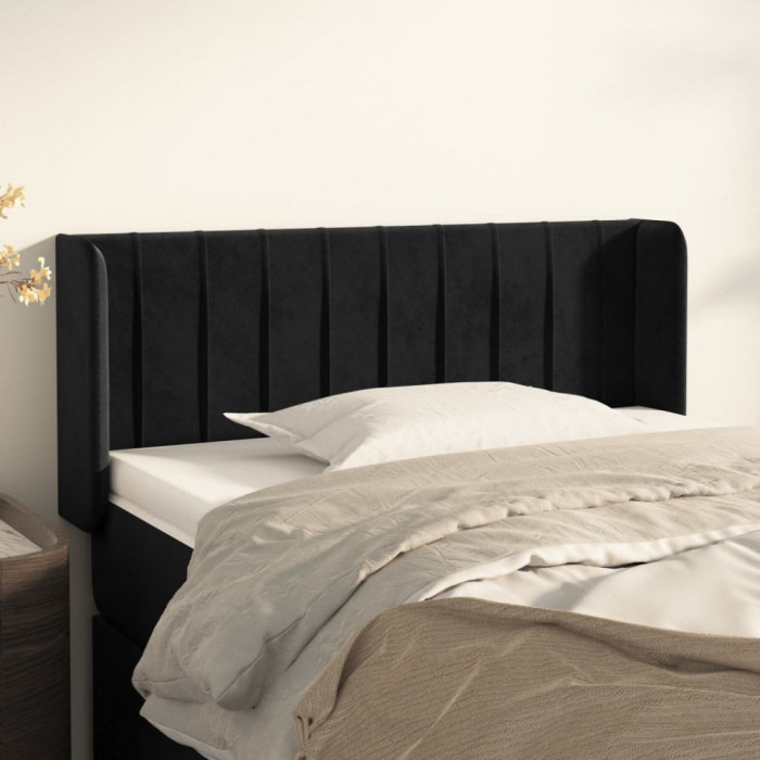 vidaXL Tăblie de pat cu aripioare negru 93x16x78/88 cm catifea