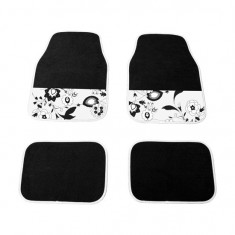 Set covorase auto din mocheta Black Flower universale, 4 buc.