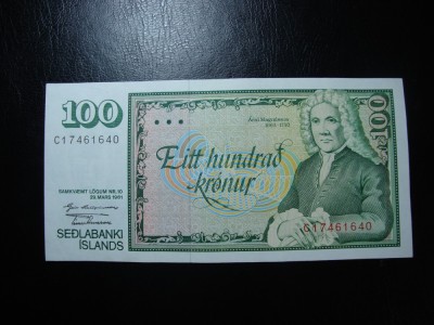 ISLANDA 100 KRONUR 1961 EXCELENTA foto