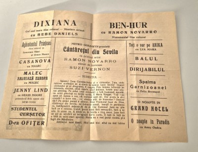 Carte veche Program Cinema Milano Bucuresti Pliant foto