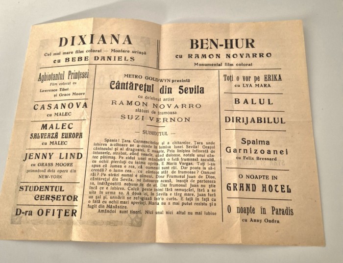 Carte veche Program Cinema Milano Bucuresti Pliant