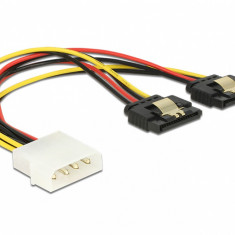 Cablu de alimentare Molex 4 pini la 2 x SATA 15 pini cu clips T-M 20cm, Delock 85237