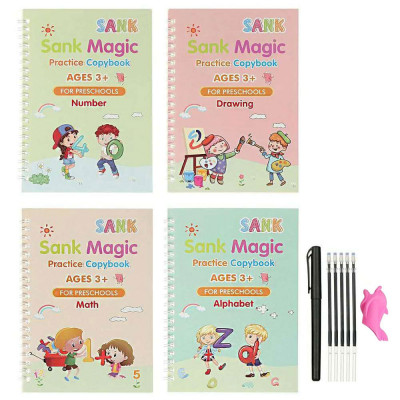 Set cu 4 caiete de lucru si stilou magic pentru scris si desenat Sank Magic, rechizite scolare, multicolor, 19 cm X 13 cm for Your BabyKids foto