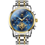 Ceas barbatesc Olevs Quartz Cronograf Analog Indici Luminosi Data Otel