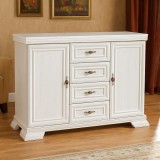 Comoda living si dormitor, VM3, 4 sertare, 2 usi, Pal melaminat, cu insertii MDF, Alb Antichizat