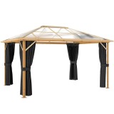 Outsunny Pavilion de grădină cca. 4x3 m Aluminiu cu acoperiș din policarbonat 6 mm, plasă anti-ț&acirc;nțari, 4 laterale, aspect lemn, Lemn natural | Aosom