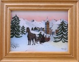 Cumpara ieftin Johann Rumpf (n. 1950)-Peisaj de iarnă cu sanie trasă de cal, pictură pe sticlă