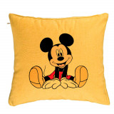 Perna Decorativa, Model copii Mickey Mouse, 40x40 cm, Galben, Husa Detasabila, Burduf