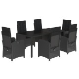 Set mobilier de gradina cu perne, 7 piese, negru, poliratan