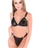 Set Lenjerie Sexy Justforme, Sutien si Slip Negru, Plasa, Detalii Argintii, Marime S/M