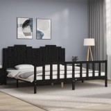 Cumpara ieftin Cadru pat cu tăblie 200x200 cm, negru, lemn masiv
