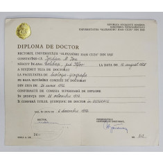 UNIVERSITATEA &#039;&#039; ALEXANDRU IOAN CUZA &#039;&#039; DIN IASI , DIPLOMA DE DOCTOR IN GEOGRAFIE , 1972
