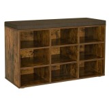 VASAGLE Banca pentru pantofi cu sezut tapitat, 9 compartimente si rafturi reglabile, 79x30x48 cm, maro rustic