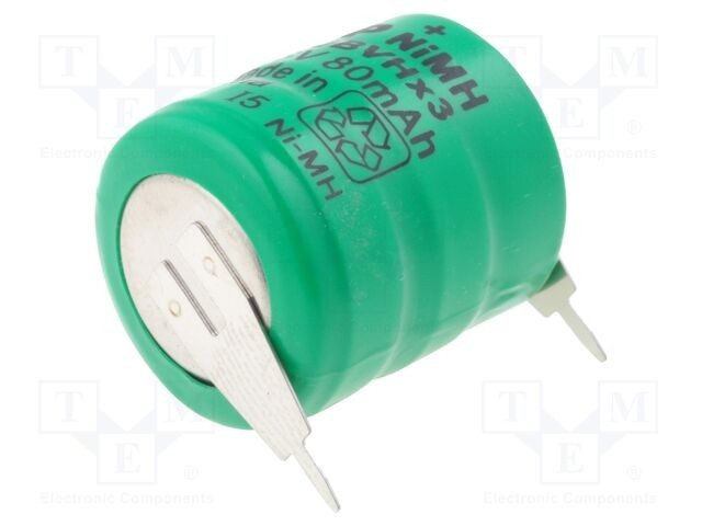 Acumul: Ni-MH 3,6V 80mAh 2pin &Oslash;16x18mm Temp: -20&divide;65&deg;C