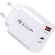 Incarcator retea Tellur PDHC101, 2xUSB, PD 20W + QC3.0 18W, Alb