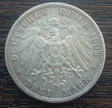 (A729) MONEDA DIN ARGINT GERMANIA, PRUSIA - 3 MARK 1908, LIT. A, WILHELM II