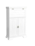 Comoda living VM5, o usa rabatabila pentru bar, 2 usi fixe, Pal Melaminat, cu elemente din MDF, Alb Antichizat