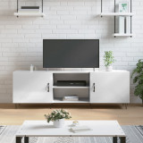 vidaXL Comodă TV, alb extralucios, 150x30x50 cm, lemn compozit