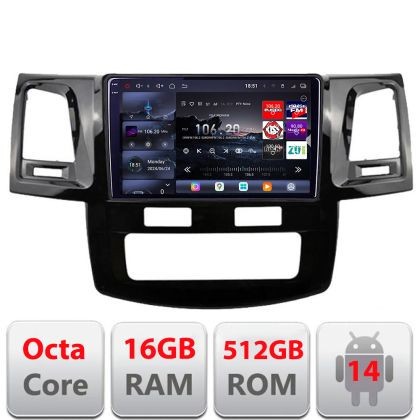 Navigatie Toyota Hilux 2008-2014 Edotec Kit-143 8 core QLED 2K 16+512 360 Android Waze USB Navigatie Internet Youtube Radio CarStore Technology