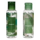 Set de 2 sticle de voiaj, model cu frunze tropicale, 100 ml, plastic, Oem