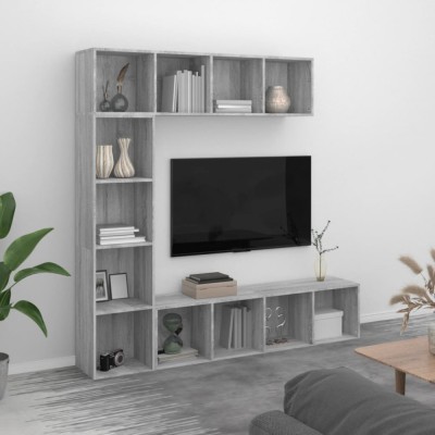 vidaXL Set dulap TV/cărți, 3 piese, sonoma gri, 180x30x180 cm foto