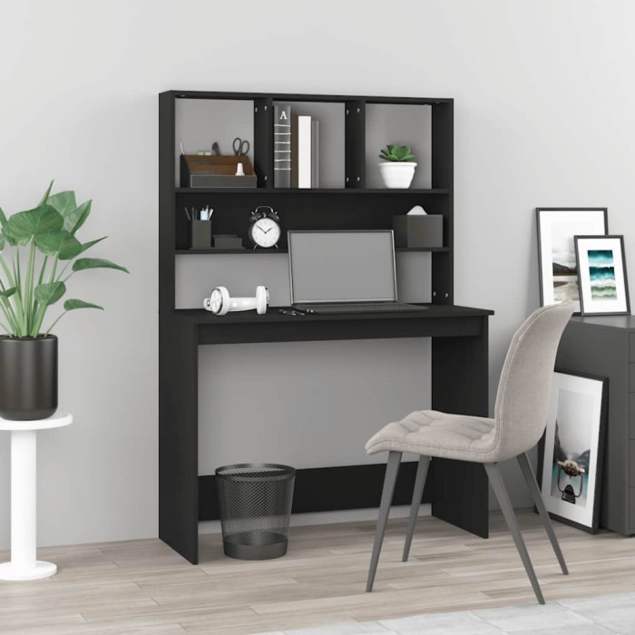 vidaXL Birou cu rafturi, negru, 102x45x148 cm, lemn compozit