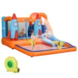 Outsunny Castel Gonflabil pentru Copii Piscina cu Tobogan si Trambulina, Pompa Electrica, 370x270x185cm, Multicolor | Aosom Romania