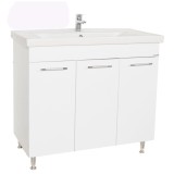 Baza si lavoar ceramic GN0541, mobilier baie stativ 80 cm, front MDF, 3 usi, 4 rafturi, balamale soft close, picioare cromate reglabile, alb