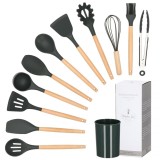 Set Sersimo 12 ustensile de bucatarie din silicon termorezistent si maner din bambus, gri Household NewTrend