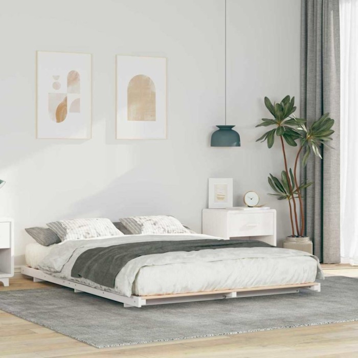 vidaXL Cadru de pat de podea Alb 140 x 200 cm Lemn masiv de pin