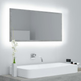 Oglindă de baie cu LED, gri beton, 90x8,5x37 cm, acril, vidaXL