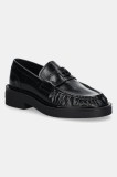 Tommy Jeans mocasini de piele TJW ORIGIN LOAFER femei, culoarea negru, cu toc plat, EN0EN02708