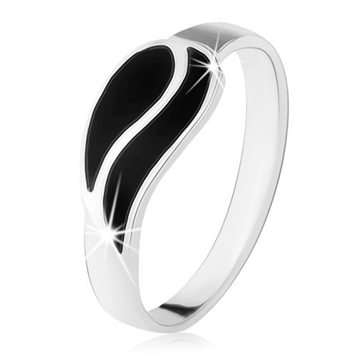 Inel realizat din argint 925, două linii ondulate negre, netede, lucioase - Marime inel: 59