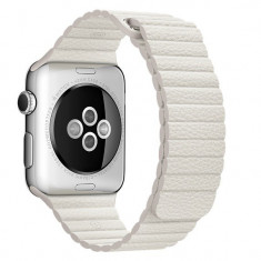 Curea iUni compatibila cu Apple Watch 1/2/3/4/5/6/7, 42mm, Leather Loop, Piele, White foto