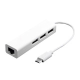 Cumpara ieftin Adaptor Hub USB-C to Ethernet RJ45, 3 x USB, lungime 13cm, flexibil, Alb