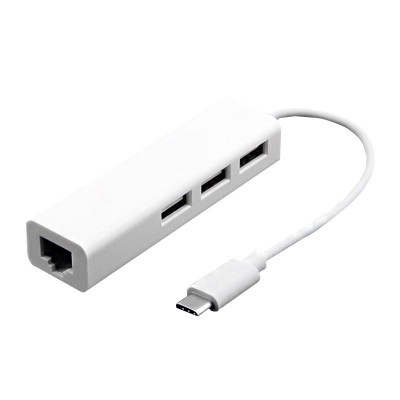 Adaptor Hub USB-C to Ethernet RJ45, 3 x USB, lungime 13cm, flexibil, Alb foto